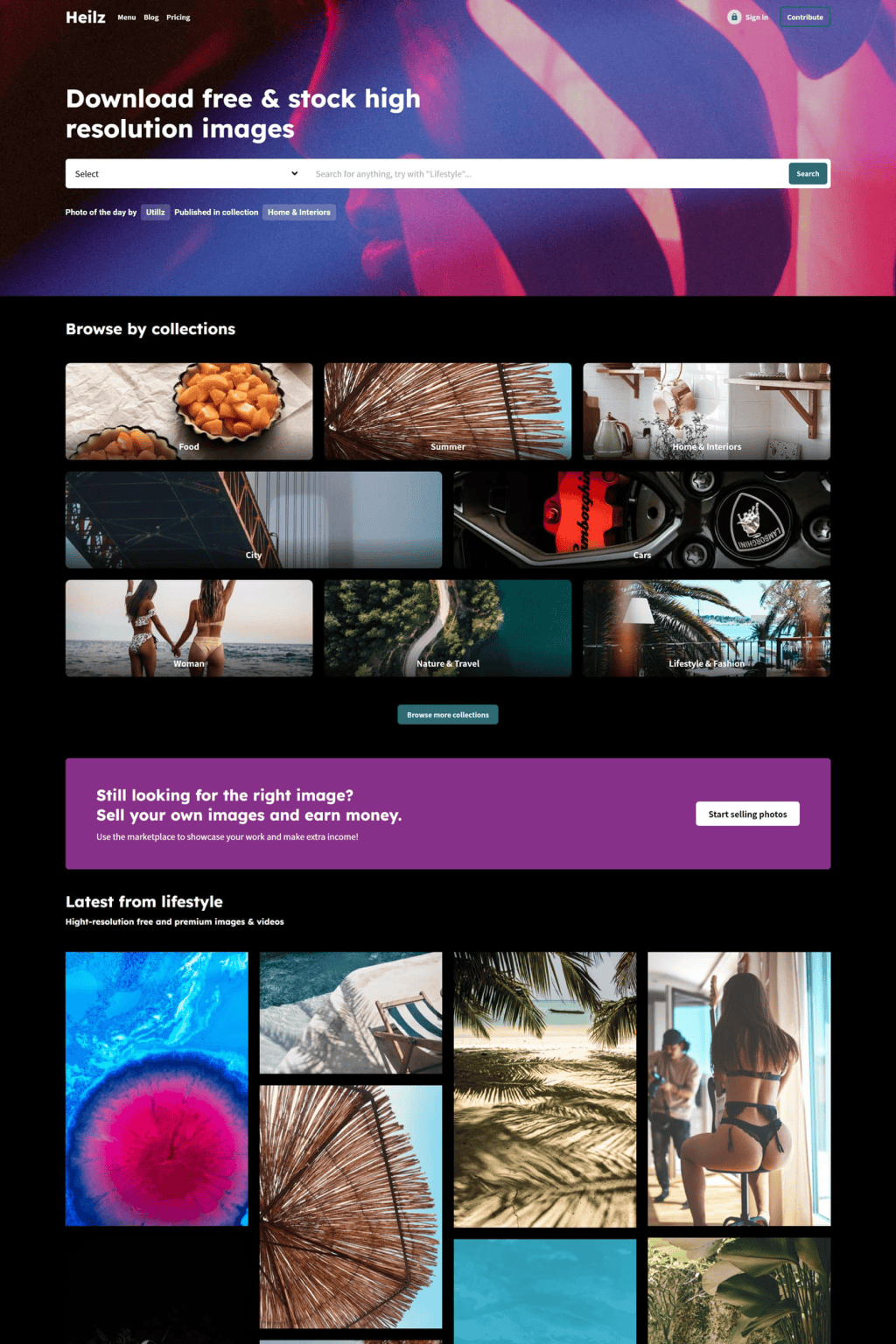 Heilz theme demo showing a digital marketplace storefront with product grid and vendor dashboard
